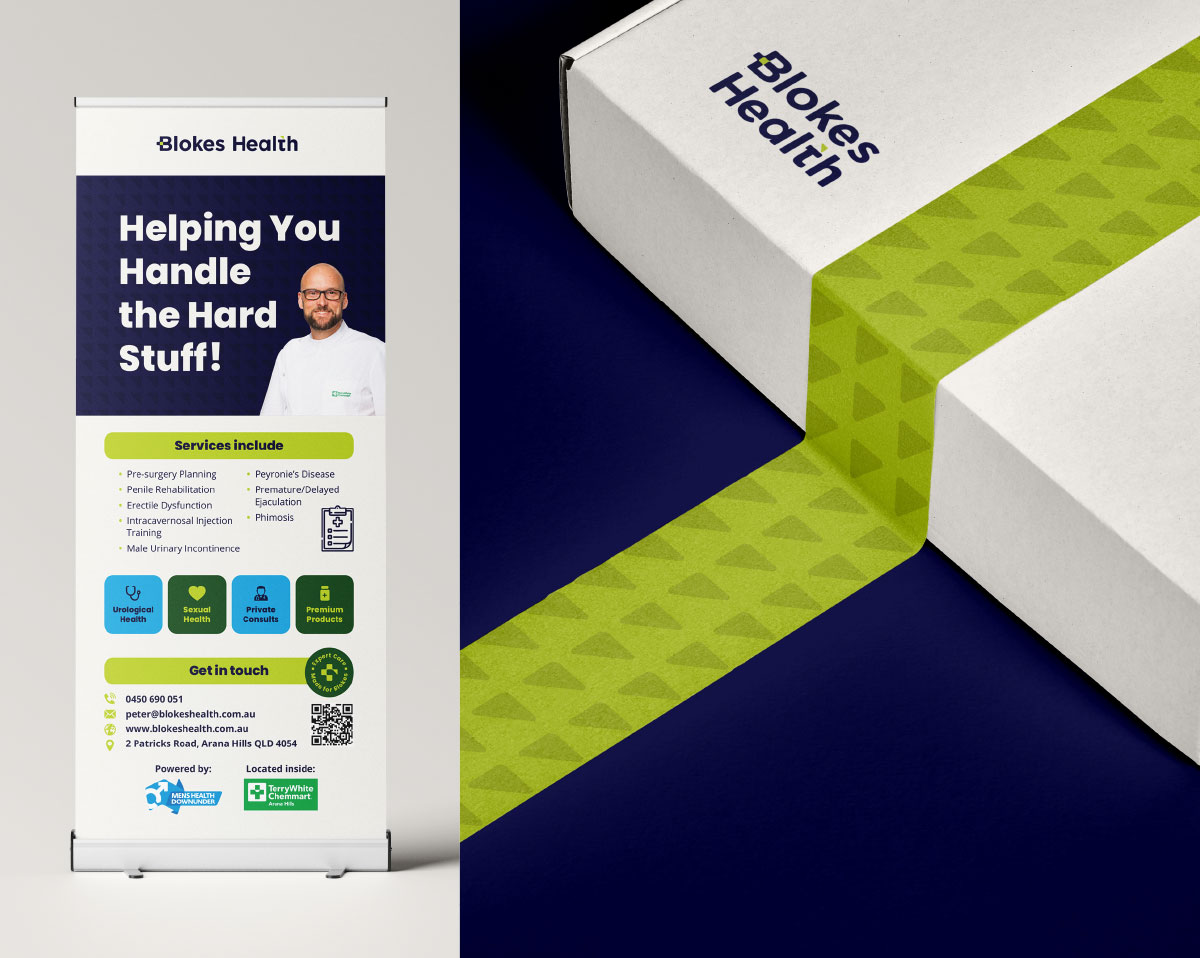 Blokes Health pull-up banner and packaging